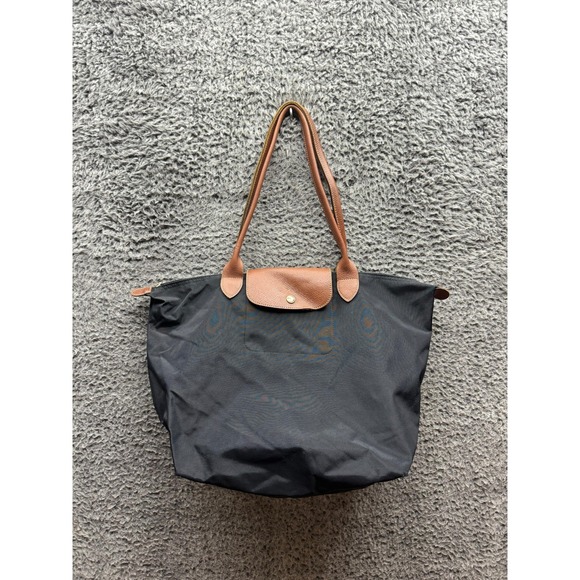 Longchamp Paris Women Le Pliage Original Leather Canvas Tote Handbag Black Large - Picture 1 of 16